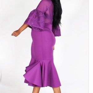 BRAND NEW Purple Mermaid style maxi dress with shadow stripe bodice.